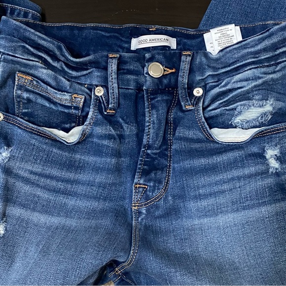 GOOD AMERICAN GLC113T Blue 377 Good Legs Crop High Rise Skinny Distressed 2/26 - Picture 13 of 16